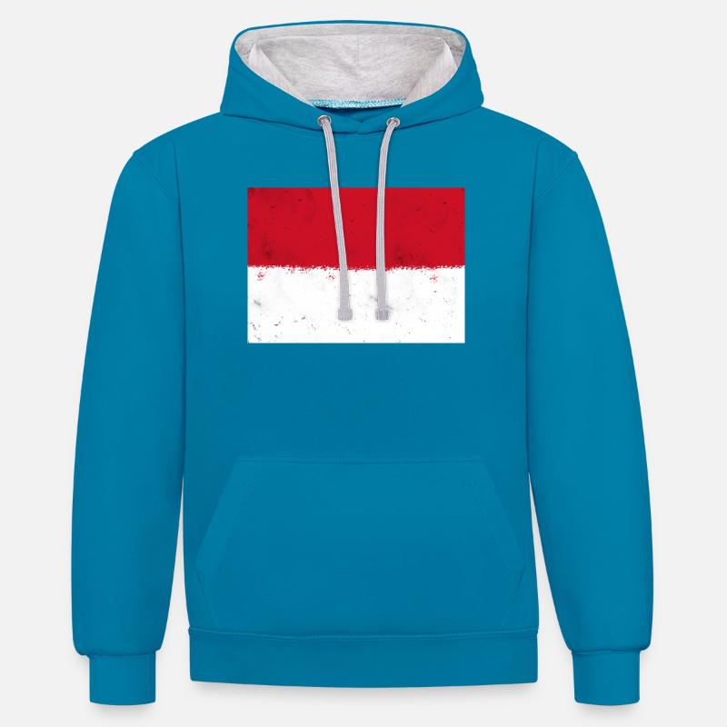 Drapeau de Monaco - Sweat à capuche contrasté - bleu paon/gris chiné