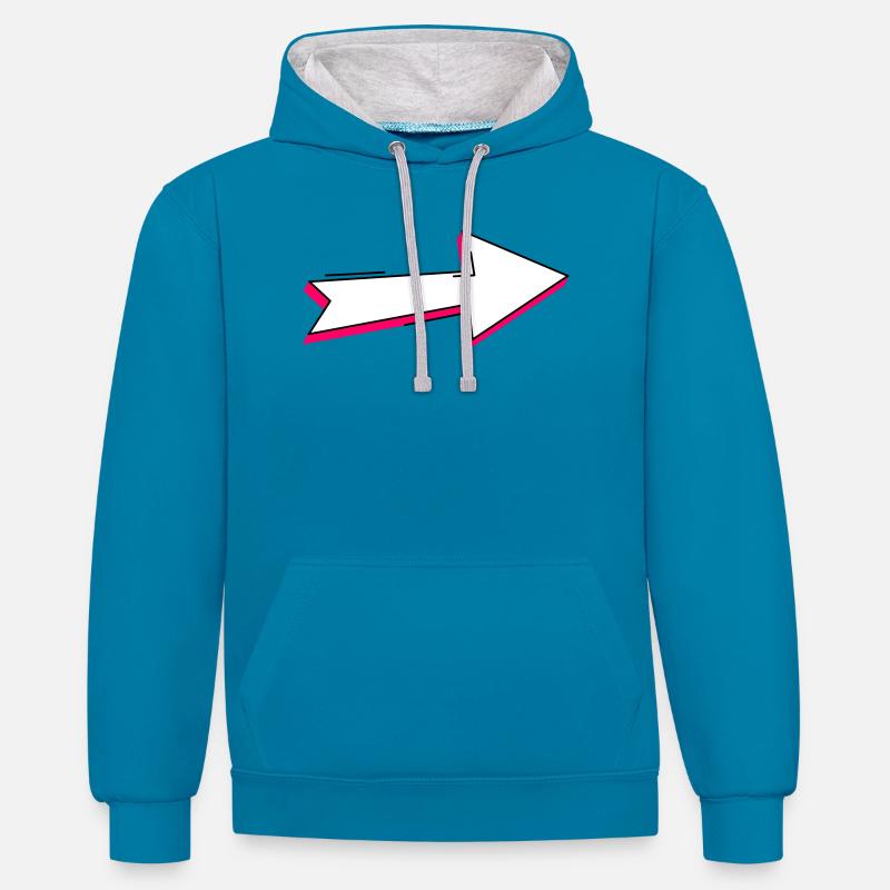 Illustration abstraite de flèche au néon - Sweat à capuche contrasté - bleu paon/gris chiné