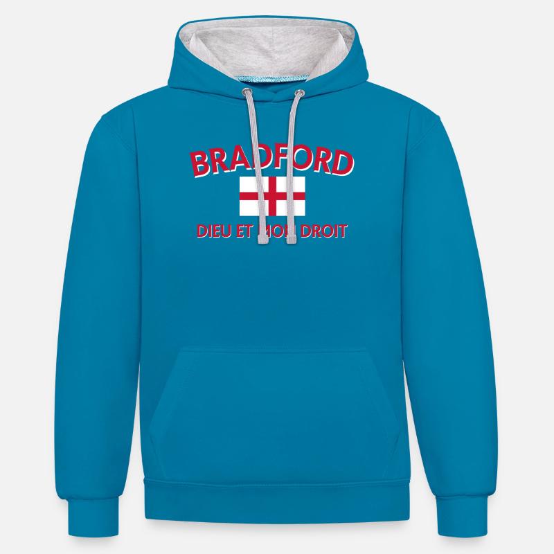 Drapeau de Bradford avec devise - Sweat à capuche contrasté - bleu paon/gris chiné