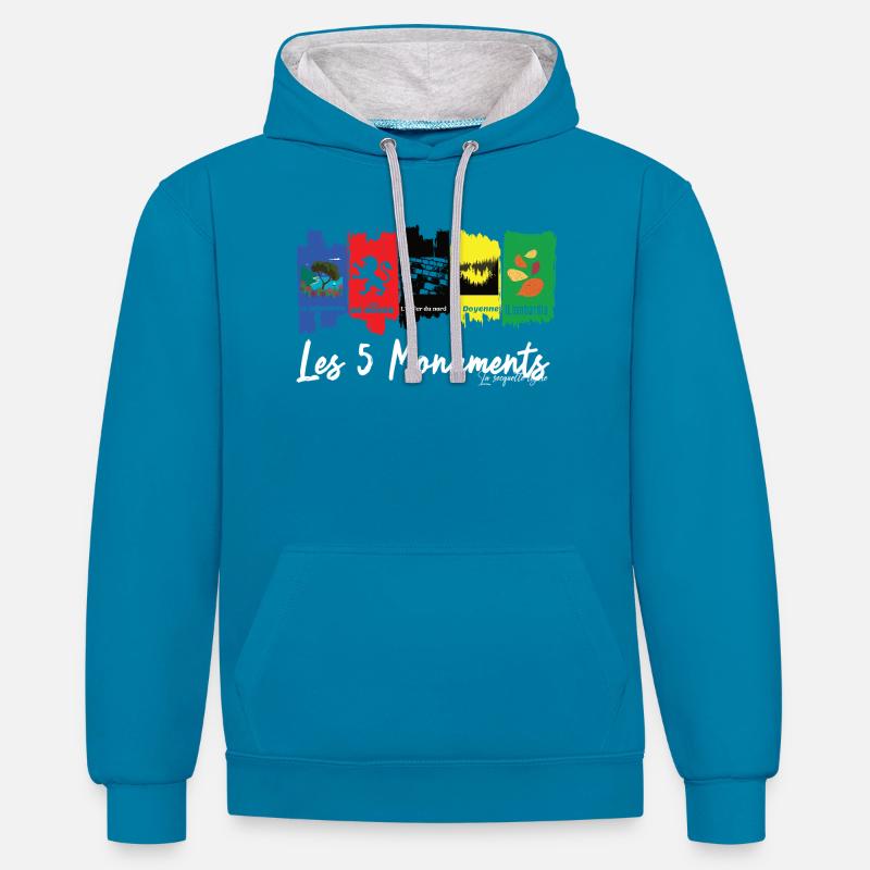 Les 5 Monuments du cyclisme - Sweat à capuche contrasté - bleu paon/gris chiné
