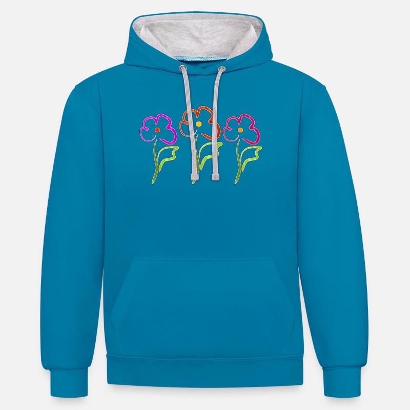 Fleur - Sweat à capuche contrasté - bleu paon/gris chiné