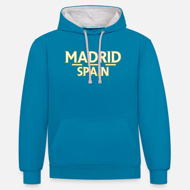 Madrid – Espagne - Sweat à capuche contrasté - bleu paon/gris chiné