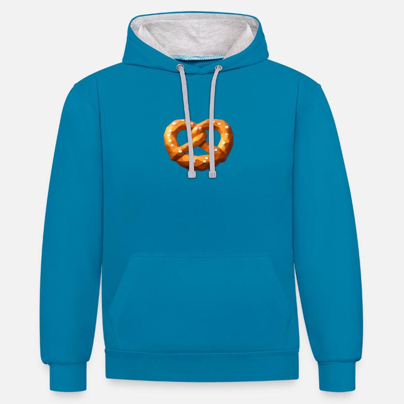 Low poly bretzel orange polygonal - Sweat à capuche contrasté - bleu paon/gris chiné