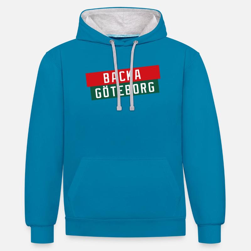 Backa Göteborg Diagonaltext - Sweat à capuche contrasté - bleu paon/gris chiné