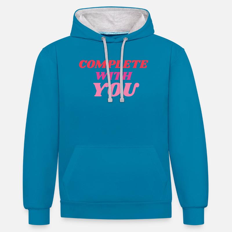 Déclaration romantique complète avec vous - Sweat à capuche contrasté - bleu paon/gris chiné