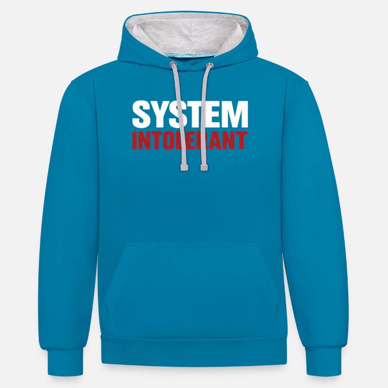 System Intolerant – Starkes Statement Design - Kontrast-Hoodie - Pfauenblau/Grau meliert
