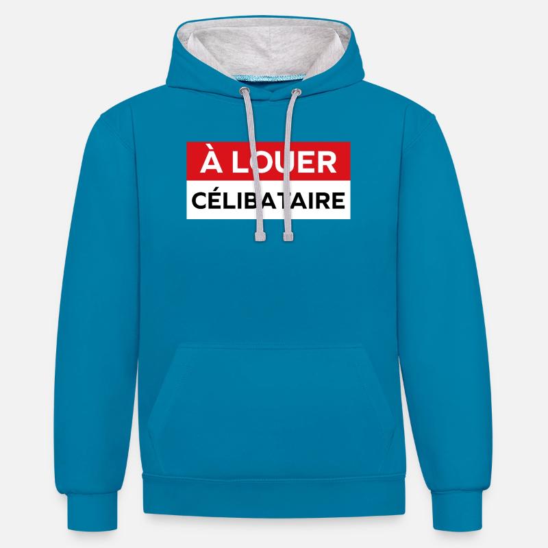 célibataire - Sweat à capuche contrasté - bleu paon/gris chiné