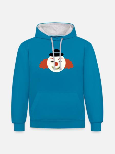 Cheerful Clown Face Retro Art - Contrast hoodie - peacock blue/heather grey