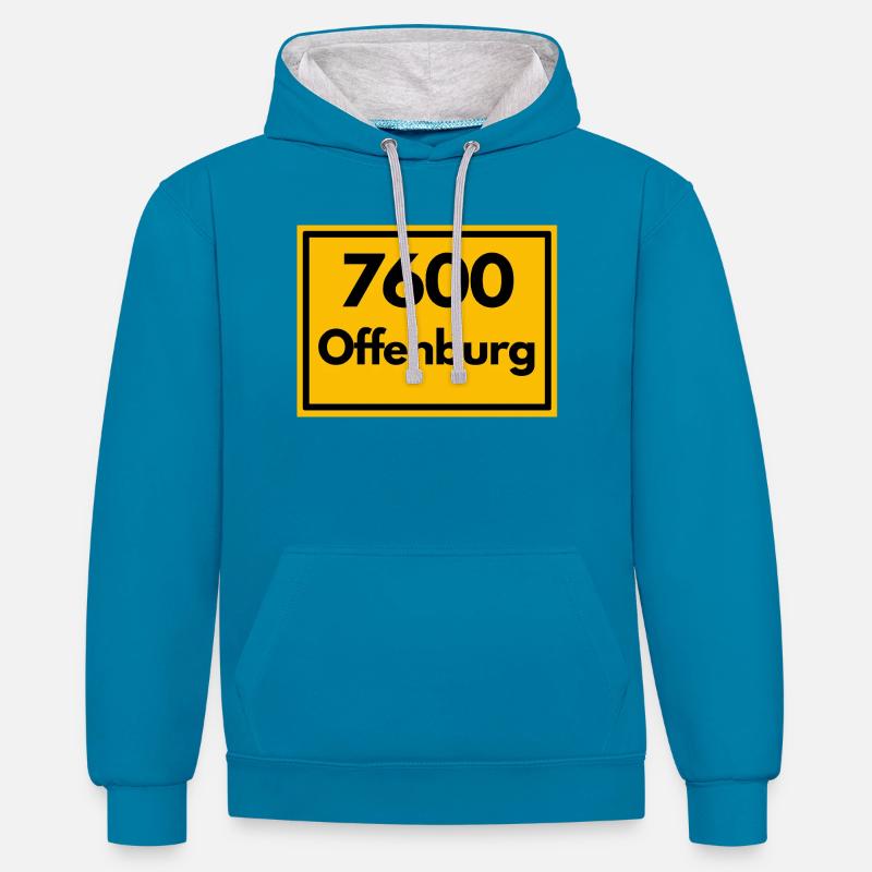 ANCIEN CODE POSTAL RETRO 7600 OFFENBURG - Sweat à capuche contrasté - bleu paon/gris chiné