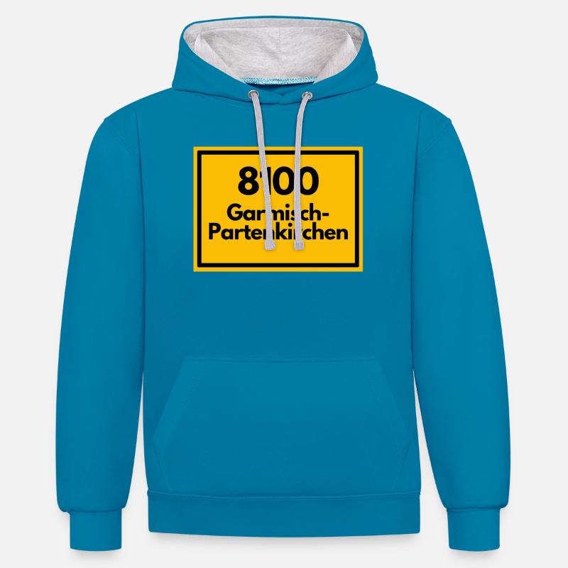 ANCIEN CODE POSTAL 8100 GARMISCH-PARTENKIRCHEN - Sweat à capuche contrasté - bleu paon/gris chiné