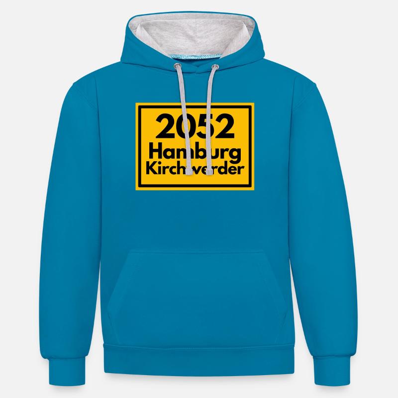 OLD POSTCODE POSTCODE 2053 HAMBURG KIRCHWERDER - Contrast hoodie - peacock blue/heather grey