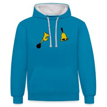 Glocke & Hupe - Kontrast-Hoodie - Pfauenblau/Grau meliert - Vorne - Liana (172cm) & Jaron (178cm)