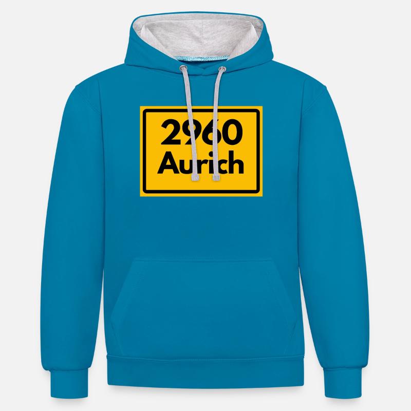 ANCIEN CODE POSTAL 2960 AURICH OSTFRIESLAND - Sweat à capuche contrasté - bleu paon/gris chiné