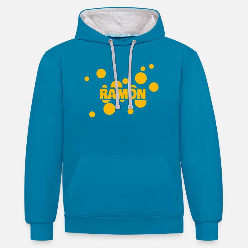 Ramon - Sweat à capuche contrasté - bleu paon/gris chiné