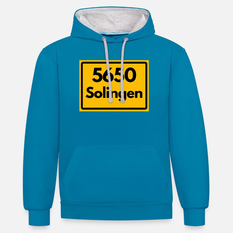 ANCIEN CODE POSTAL RETRO 5650 SOLINGEN - Sweat à capuche contrasté - bleu paon/gris chiné