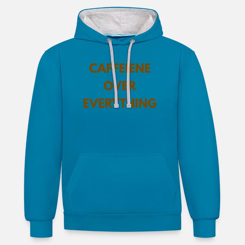 Caffeine Over Everything Minimal Coffee Design - Sweat à capuche contrasté - bleu paon/gris chiné
