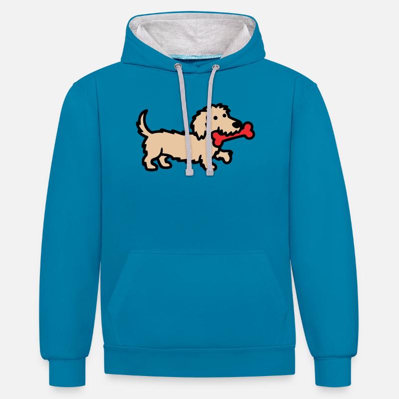 Terrier Doodle Knochen Comic - Kontrast-Hoodie - Pfauenblau/Grau meliert