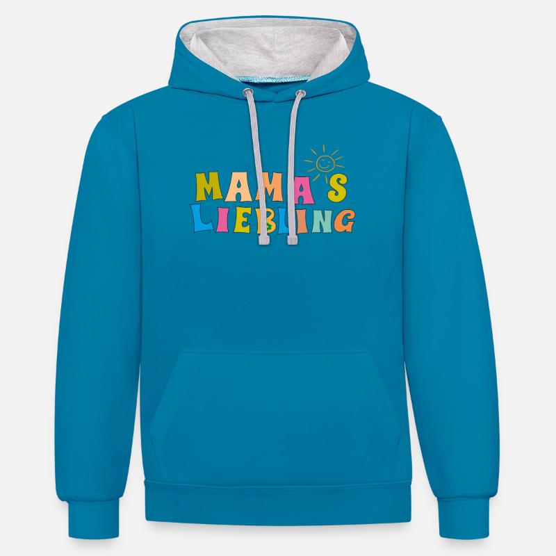 Le préféré de maman - Sweat à capuche contrasté - bleu paon/gris chiné