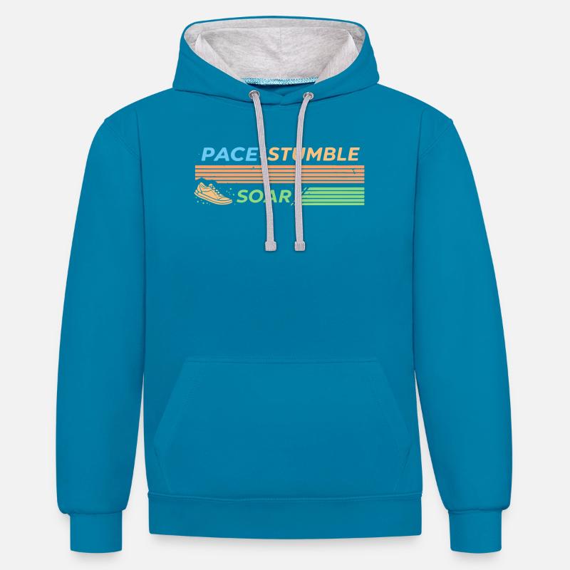 PACE STUMBLE SOAR - Sweat à capuche contrasté - bleu paon/gris chiné