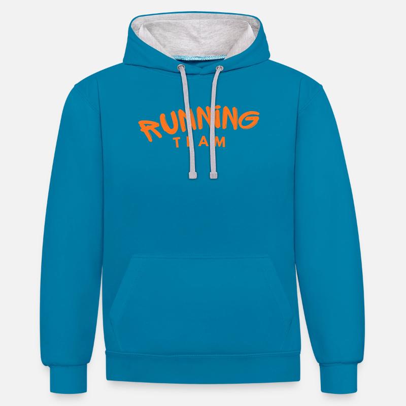 Équipe de course - Sweat à capuche contrasté - bleu paon/gris chiné