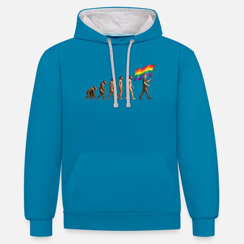 LGBTQ Pride Month - Pride Evolution - Contrast hoodie - peacock blue/heather grey
