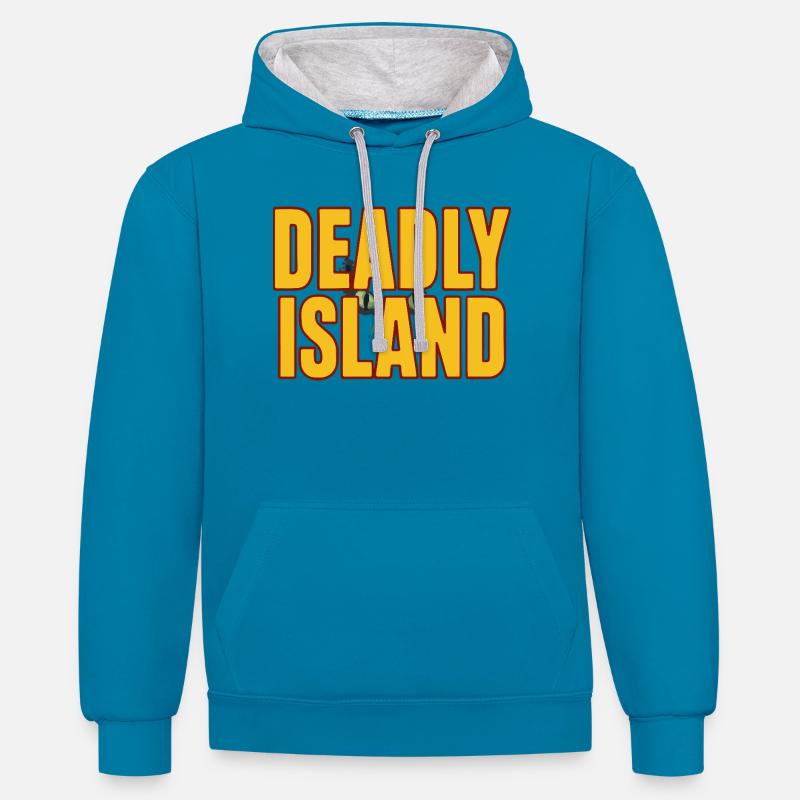 Texte en gras de l’île - Sweat à capuche contrasté - bleu paon/gris chiné