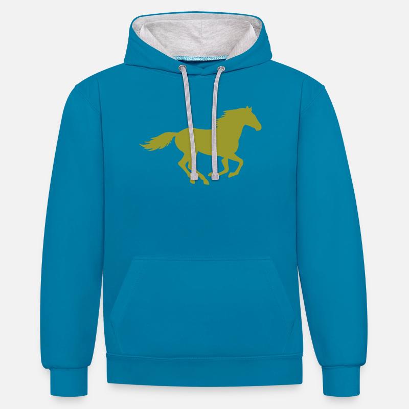 silhouette de cheval - Sweat à capuche contrasté - bleu paon/gris chiné