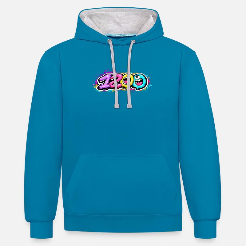 1200 Bubbleface - Sweat à capuche contrasté - bleu paon/gris chiné