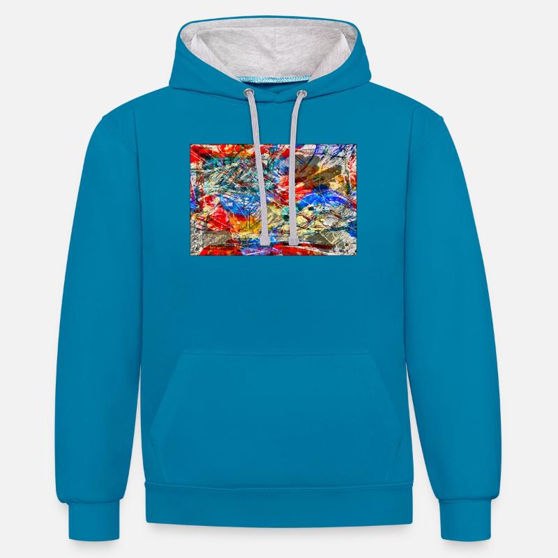 Rejet - Sweat à capuche contrasté - bleu paon/gris chiné