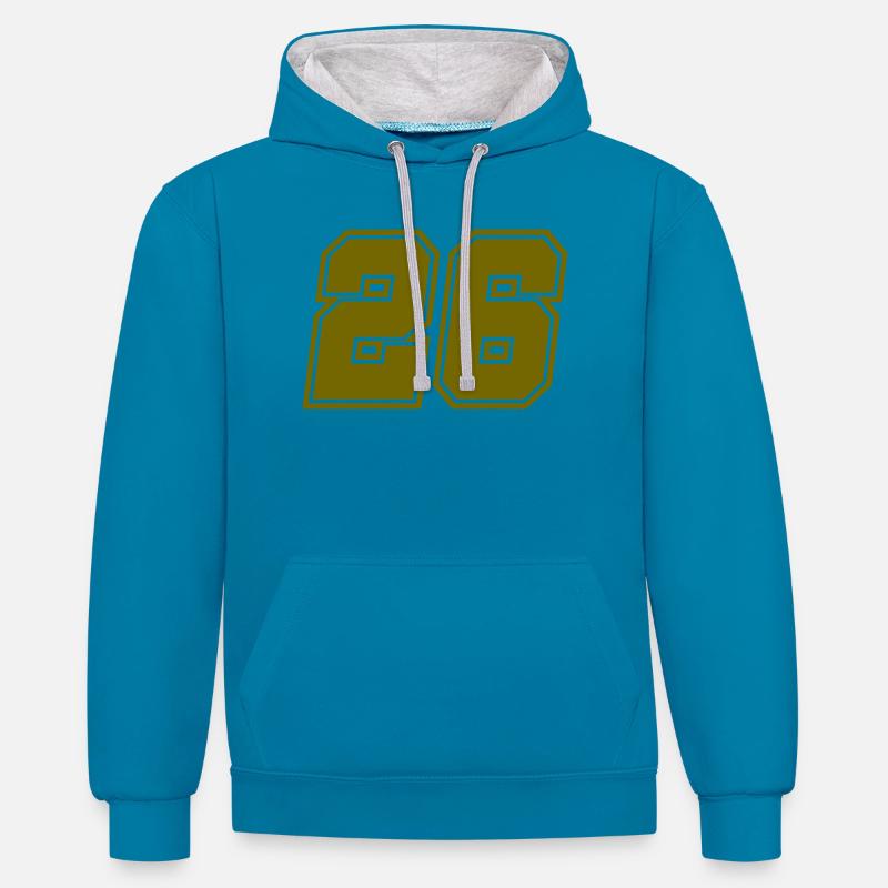 26 - Sweat à capuche contrasté - bleu paon/gris chiné