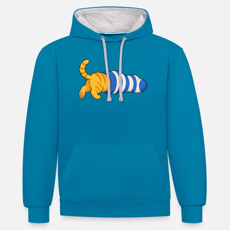 Chat dans la chaussette - Sweat à capuche contrasté - bleu paon/gris chiné