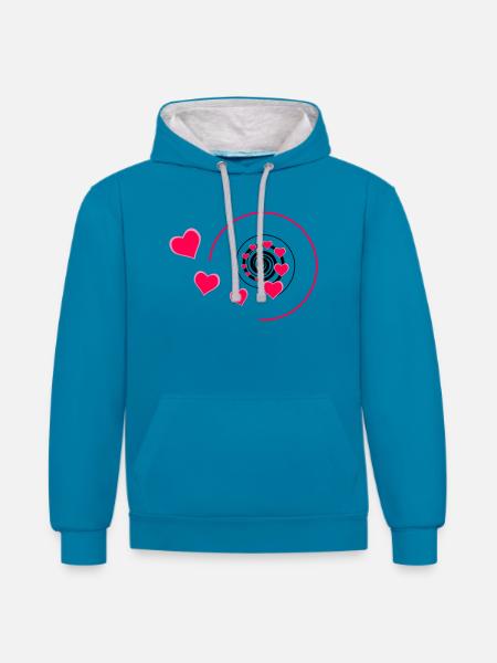 Love - Kontrast-Hoodie - Pfauenblau/Grau meliert