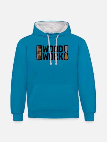 Wood Work Lettering Logo - Contrast hoodie - peacock blue/heather grey