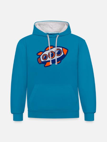 Space Rocket Illustration - Contrast hoodie - peacock blue/heather grey