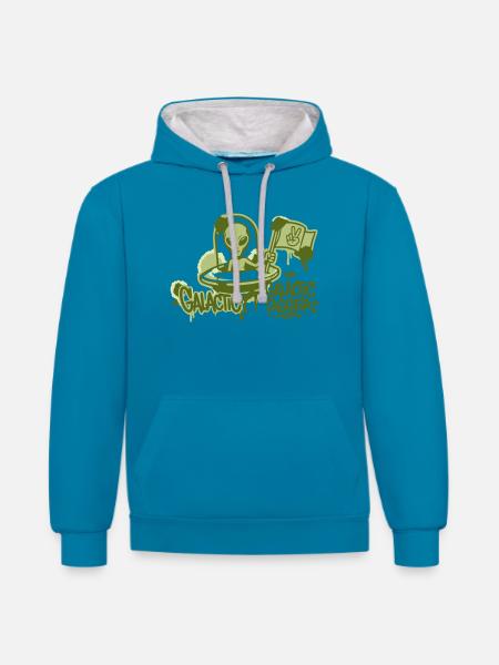 Alien Ufo Graffiti Graphic - Contrast hoodie - peacock blue/heather grey
