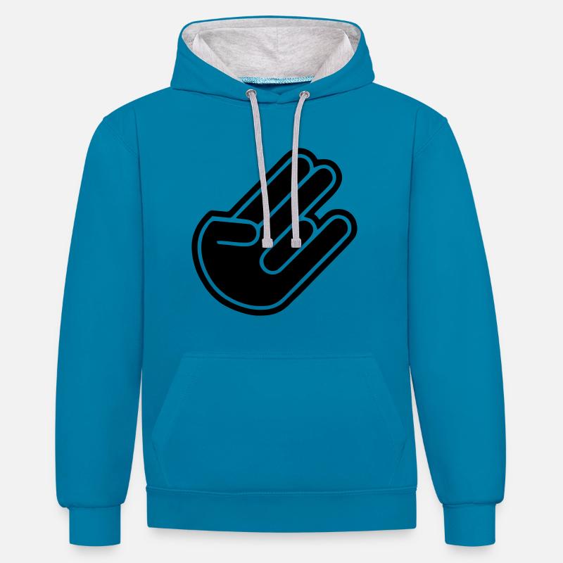Cadeau de main de choc - Sweat à capuche contrasté - bleu paon/gris chiné