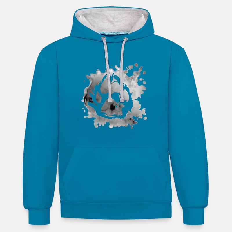 Patte de chien gris - Sweat à capuche contrasté - bleu paon/gris chiné