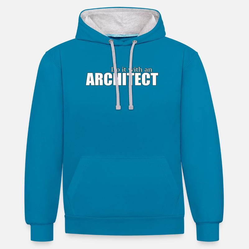 Architecte - Sweat à capuche contrasté - bleu paon/gris chiné