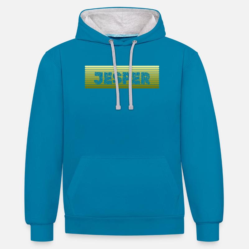Nom : Jesper - Sweat à capuche contrasté - bleu paon/gris chiné