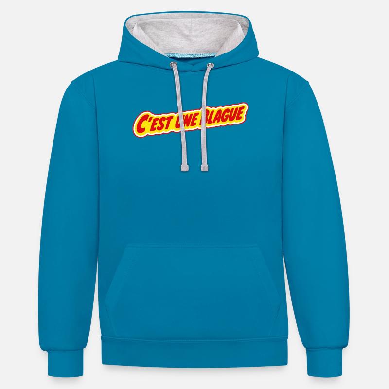 C'est une blague ? ! - Sweat à capuche contrasté - bleu paon/gris chiné