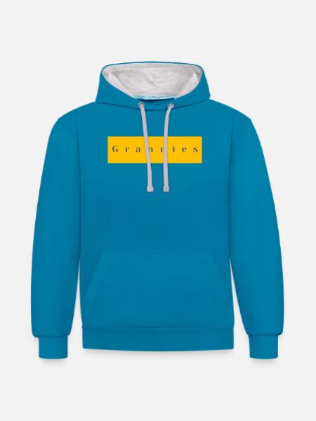 Omas Typografie Gelb Lila - Kontrast-Hoodie - Pfauenblau/Grau meliert