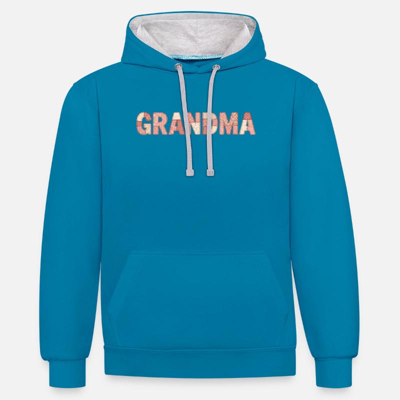 Grandma Patchwork Blumen Muster Geschenk - Kontrast-Hoodie - Pfauenblau/Grau meliert