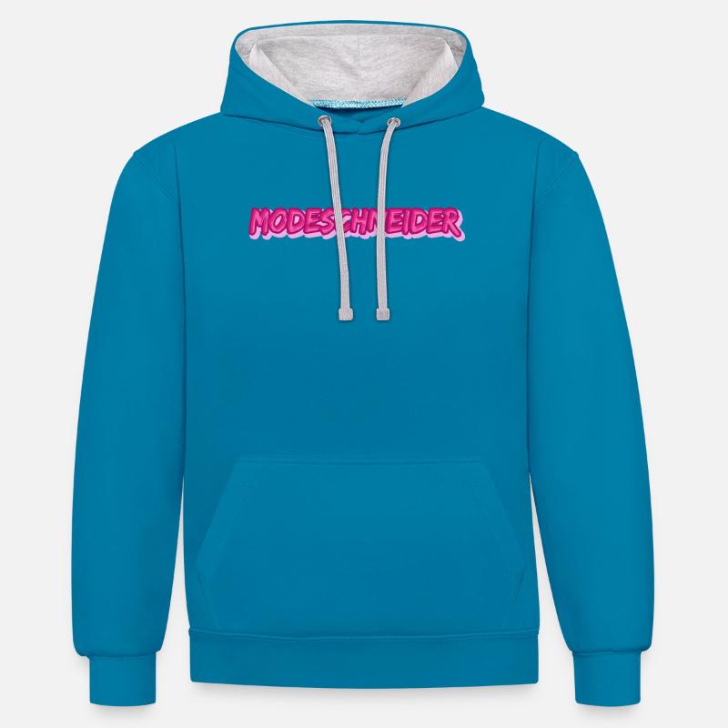 Emploi Tailleur de mode - Sweat à capuche contrasté - bleu paon/gris chiné