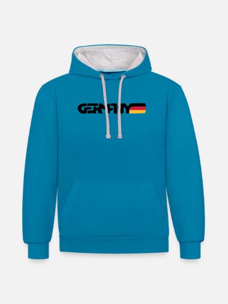Germany - Kontrast-Hoodie - Pfauenblau/Grau meliert