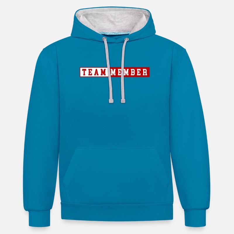 Équipier - Sweat à capuche contrasté - bleu paon/gris chiné