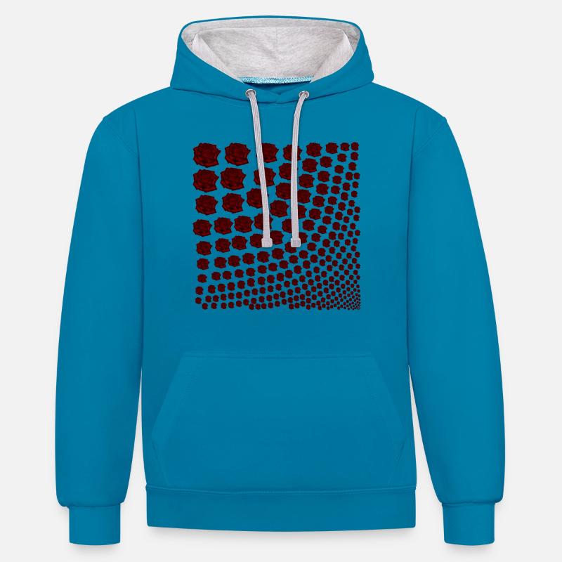 Idée cadeau Roses rouges - Sweat à capuche contrasté - bleu paon/gris chiné