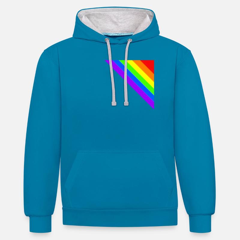 Regenbogen Geschenkidee Ecke bunt - Kontrast-Hoodie - Pfauenblau/Grau meliert