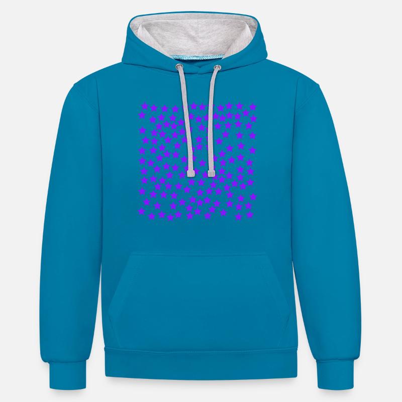 Idée cadeau étoile violette violette - Sweat à capuche contrasté - bleu paon/gris chiné