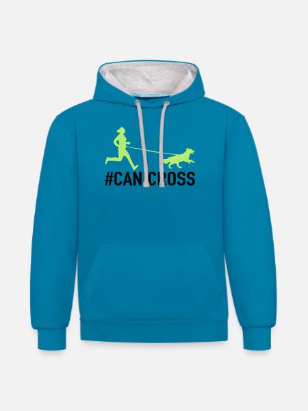 Canicross runner - Contrast hoodie - peacock blue/heather grey