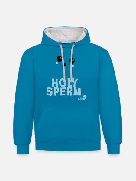 Holy Sperm - Kontrast-Hoodie - Pfauenblau/Grau meliert